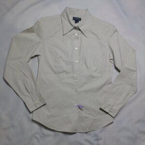 ANN TAYLOR womens BLOUSE ecru DRESS shirt STRETCH light gray CAREER SIZE 6